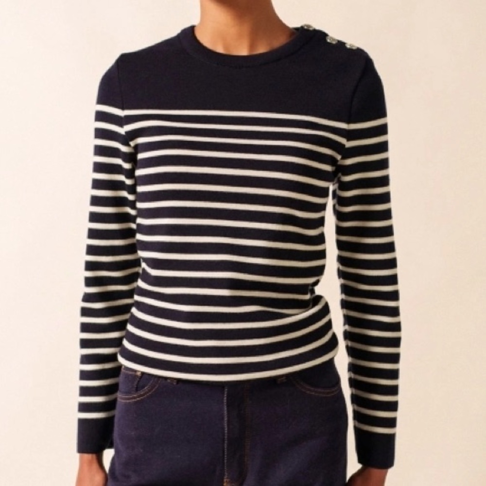 NWT Saint James Maree II Navy Ecume Striped Sailor Sweater Soft Wool Medium